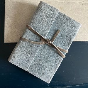 NEW blue leather bound notebook with wrap tie